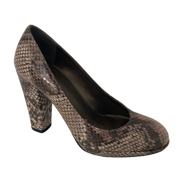 Stuart Weitzman Tango Pump Snake Embossed Taupe Leather Platform Round Toe 6.5 - Picture 1 of 9
